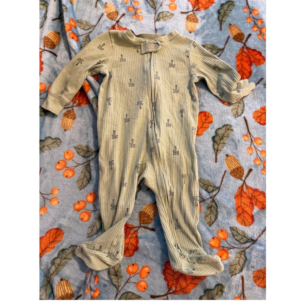 Carters 6m, sleeper, green ribbed with palm trees